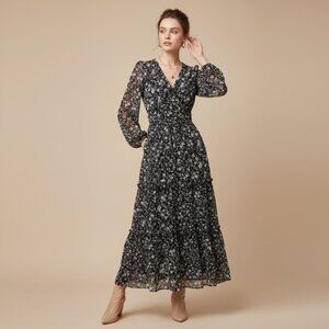 Polagram Womens Small Floral Long Sleeve Midi Dress CN